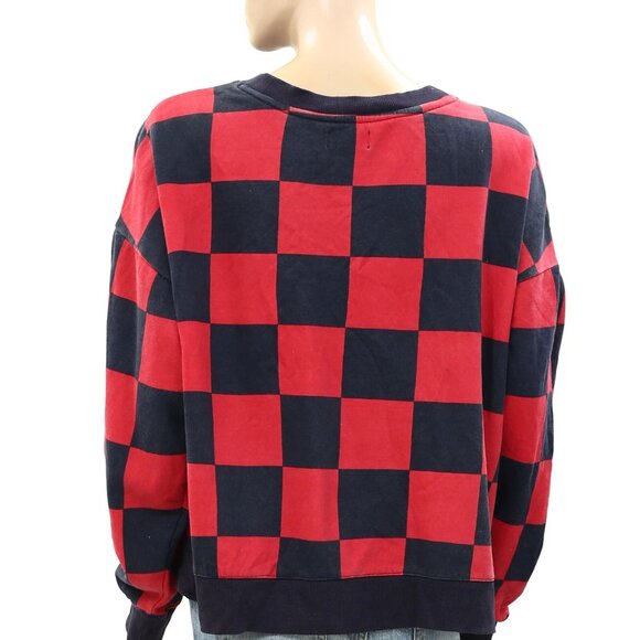 Maeve Anthropologie Printed Crew Sweatshirt Top Floral Oversized Plaid XS 283853 - Picture 8 of 8